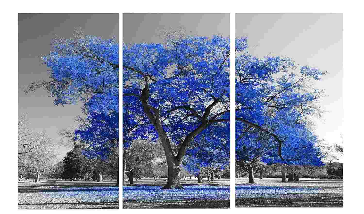 Quadro Decorativo Arvore Azul Royal Trio 60x120 - Transforme Seu Ambiente com Estilo e Arte