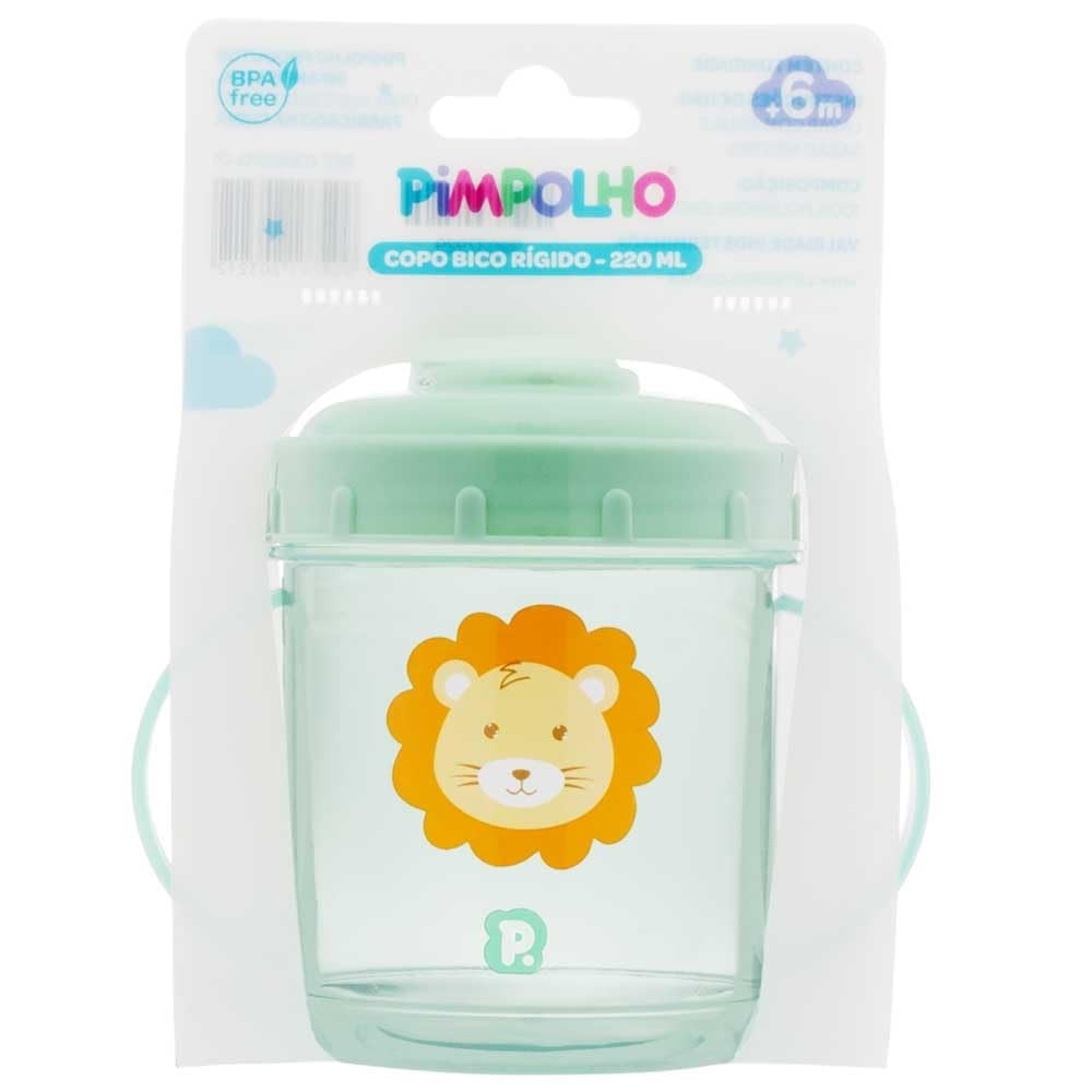 Pimpolho Copo Bico Rígido 220ml Leão - Transição Segura e Saudável para Bebês