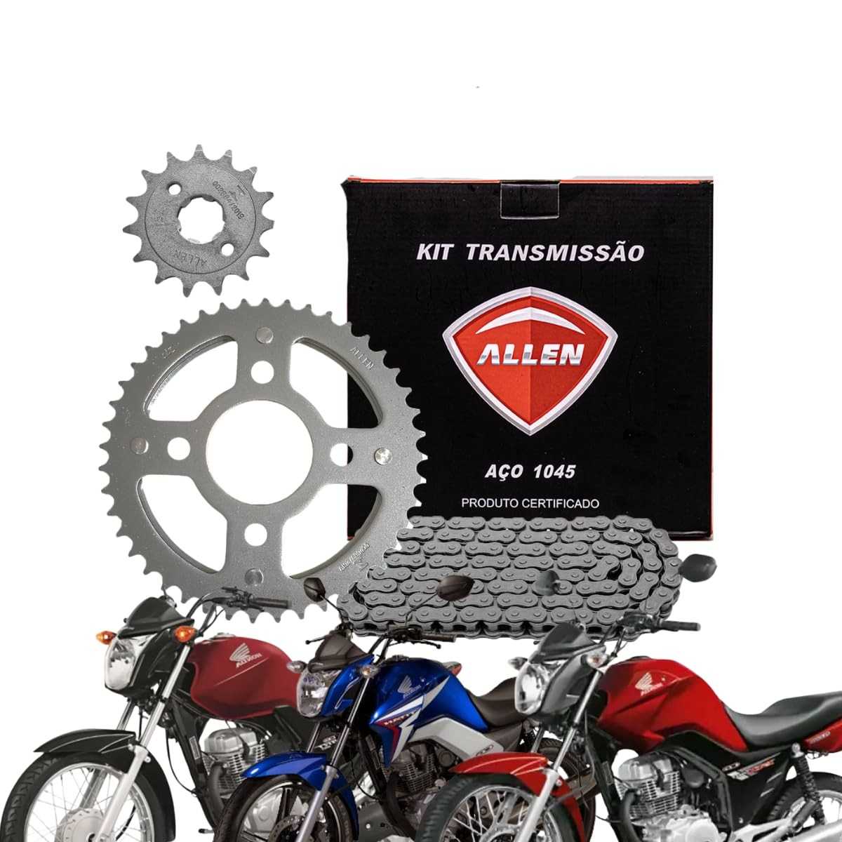 Kit Relação Transmissão Titan 150 Fan 150 CG 150 (2004-2015) Aço 1045 Allen