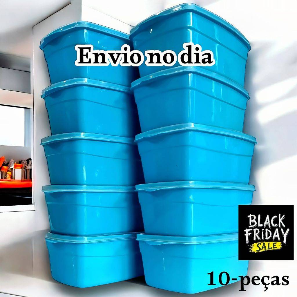 KIT 10 Potes Retangulares 1400ML com Tampa Transparente