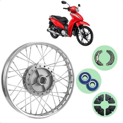 Kit Roda Traseira Completa Honda Biz 100, 110 e 125 + Lona, Rolamento e Bucha
