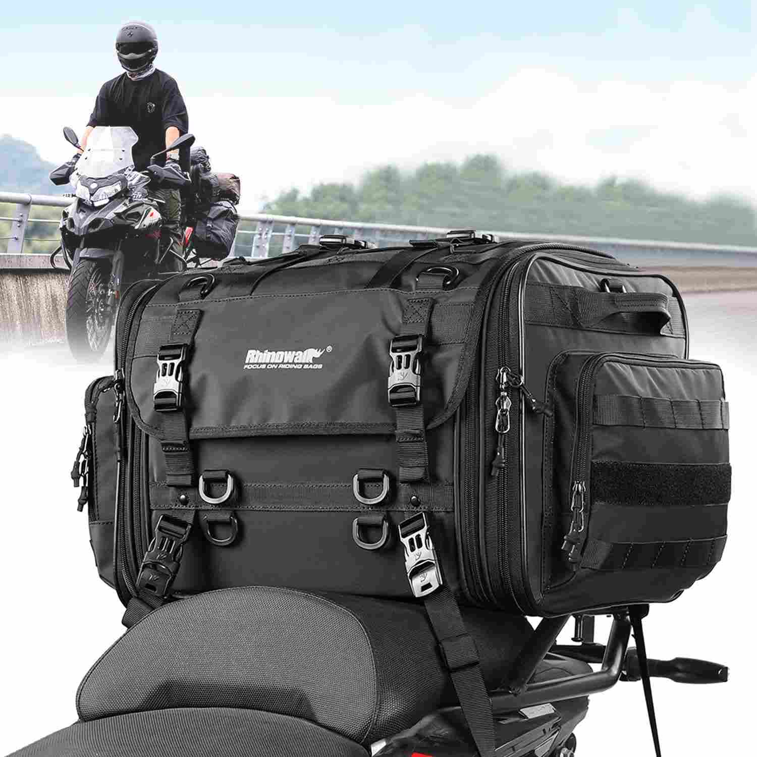 Bolsa Traseira Expansível Rhinowalk 60L: Aventura Impermeável para Sua Moto