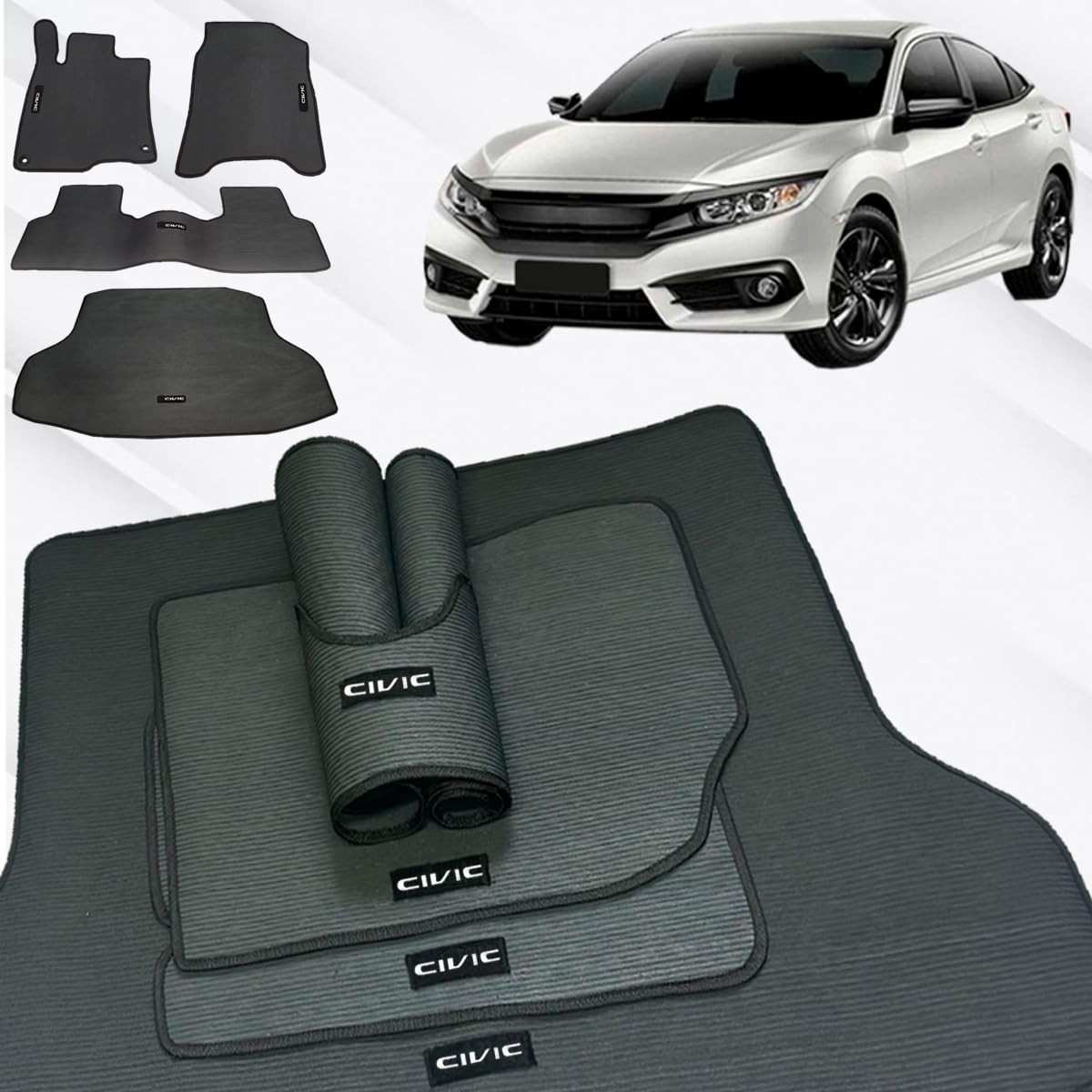 Tapete Borracha Civic 2017-2023 Traseiro Inteiriço + Porta Malas - Proteção Premium