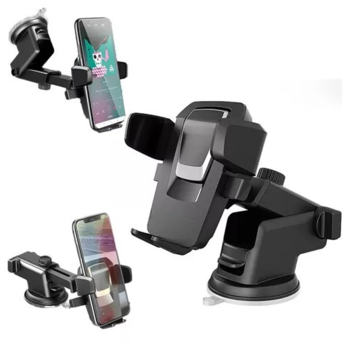 Suporte Veicular Universal para Smartphone e GPS: Trava Automática Anti-Queda e Ventosa Forte