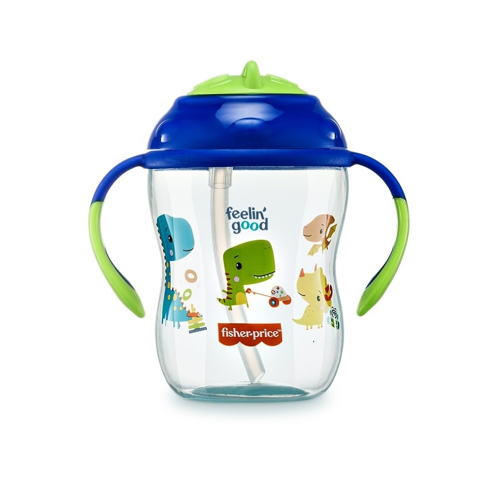 Copo de Treinamento com Canudo Fisher Price First Moments Blueberry Smoothie 270ml Azul - Desenvolvimento Oral e Motor para Bebês