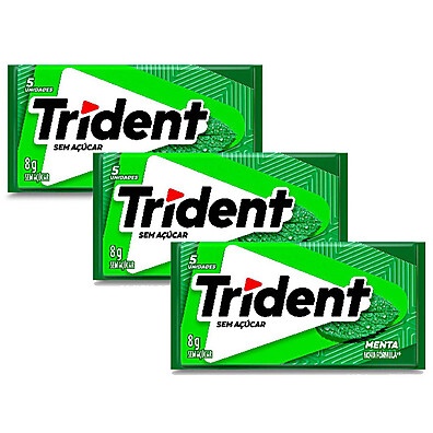 Trident Menta: Kit 3 Chicletes Sem Açúcar 8g