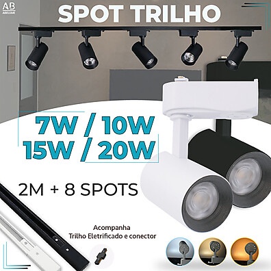 Trilho LED 2m com 8 Spots + Conector Bivolt