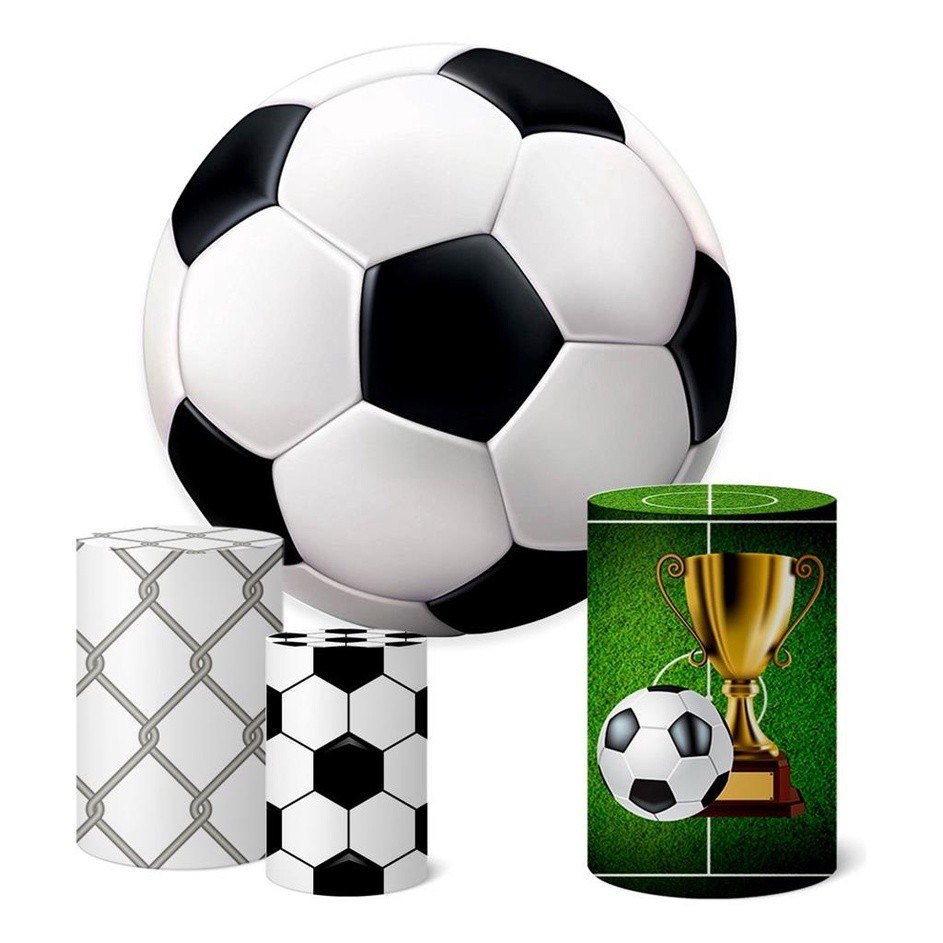 Trio Capas Cilindro + Painel 1,50m Futebol – Decore Sua Festa