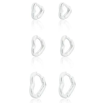 Trio de Argolas Click Coração Prata 925 – Elegância que Dura