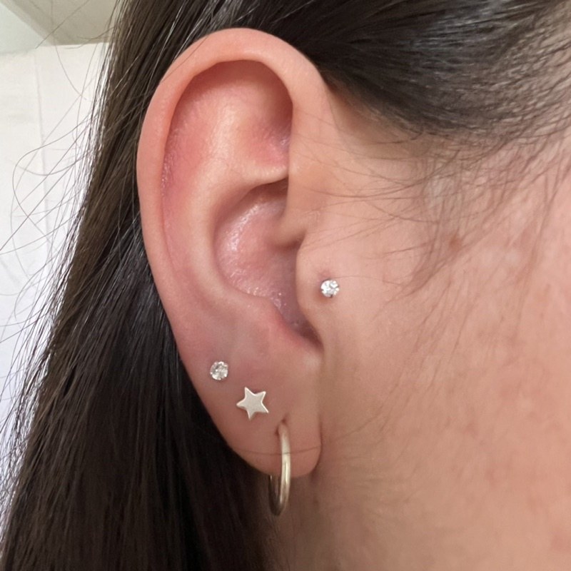 Trio de Brincos Prata 925: Estrela, Ponto de Luz e Argola