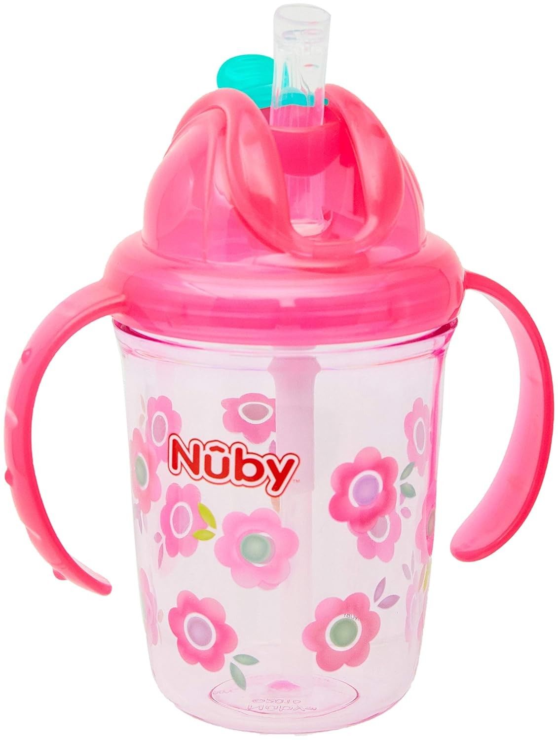 Copo Nuby Tritan com Alça e Canudo Retrátil 240ml - Rosa | Seguro, Leve e Divertido para Crianças