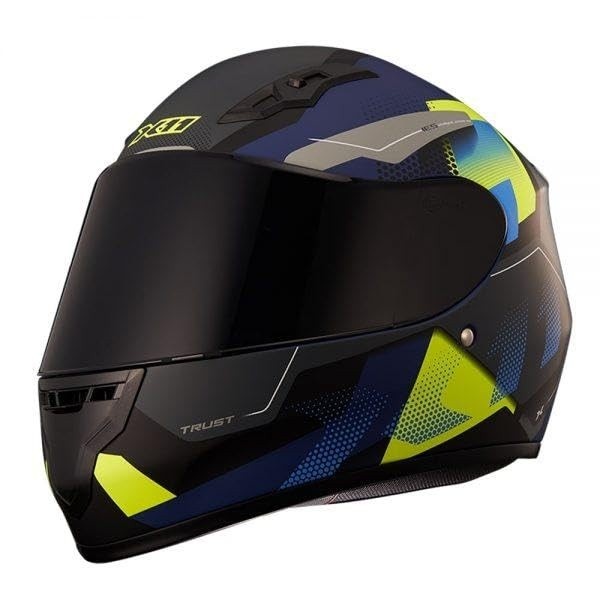 Capacete X11 Trust Pro Transit Integral Azul/Amarelo - Viseira Extra Inclusa