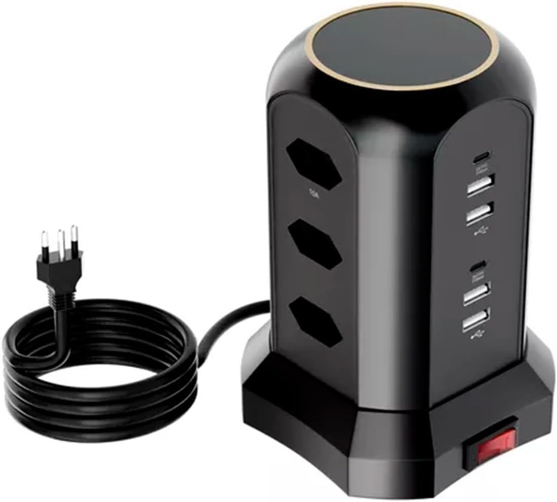 Torre de Tomada Inteligente com 9 Tomadas e 4 USBs - Potência 2500W | Organize e Carregue Tudo!