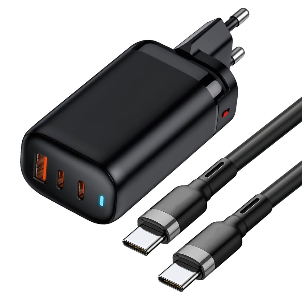 Carregador Turbo 65W 3 Saídas USB-C/USB para iPhone, iWatch, AirPods e Mais - Preto
