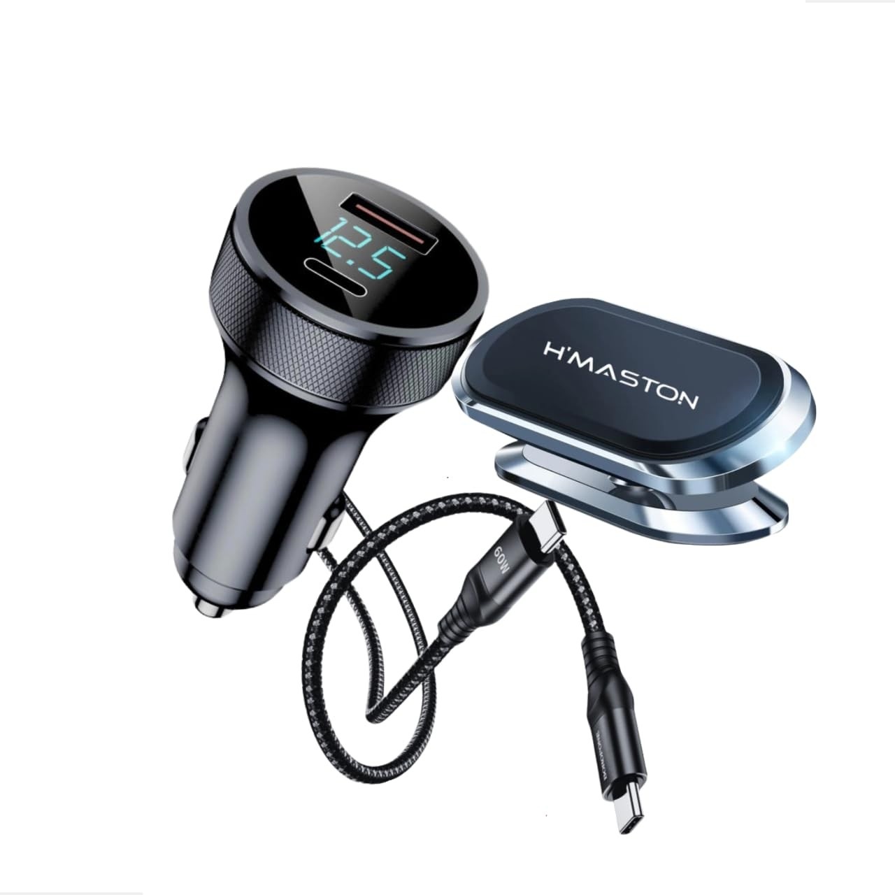 Kit Carregador Veicular 60W Turbo LED Tipo-C + Suporte Magnético