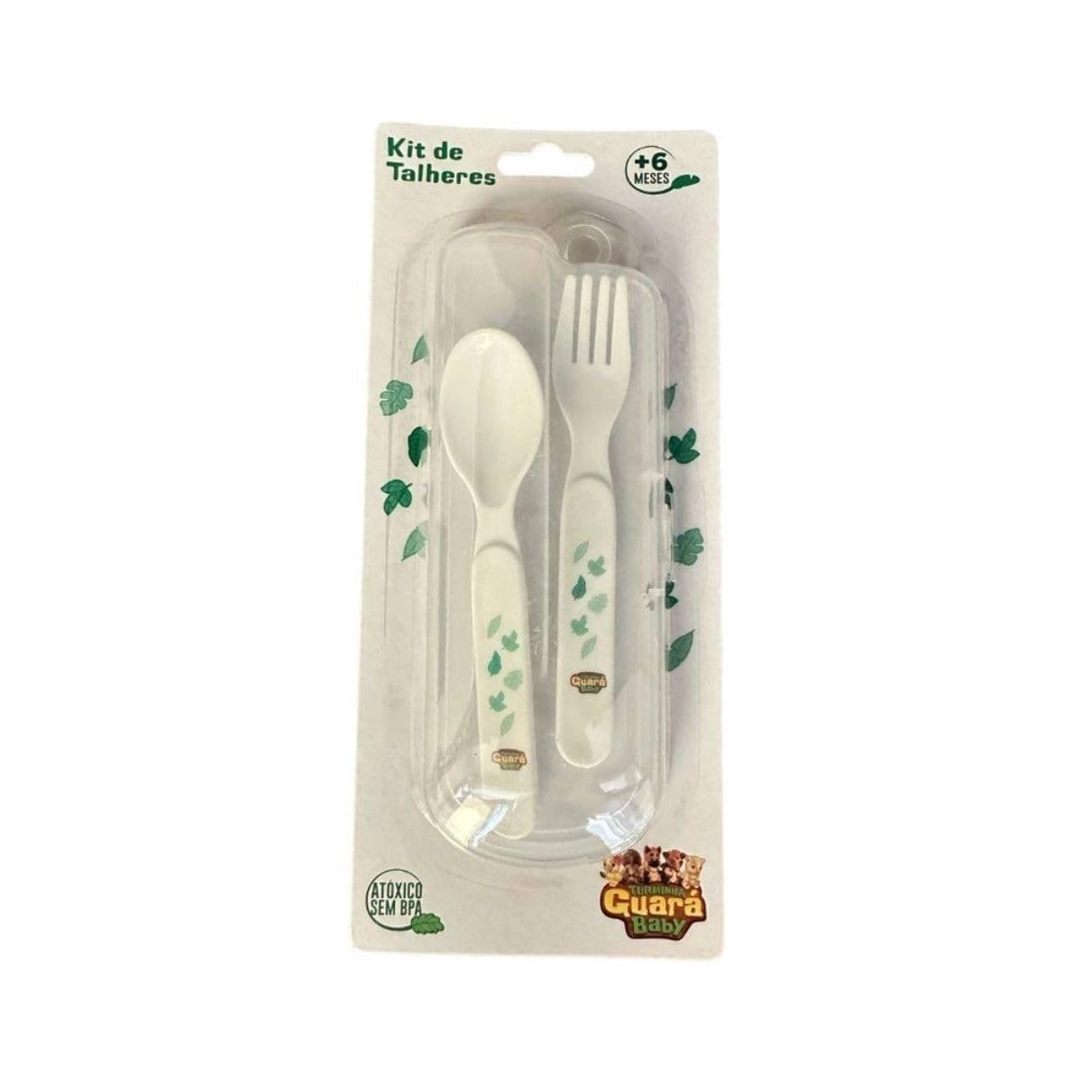 Kit Talheres Infantis com Estojo Branco Turminha Guará - Segurança e Diversão na Alimentação
