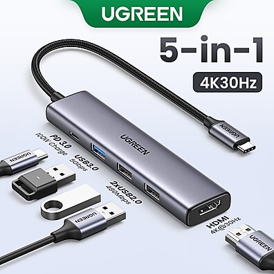 UGREEN 5 em 1 USB Hub Tipo C: 4K 60Hz, 100W PD e Conexões