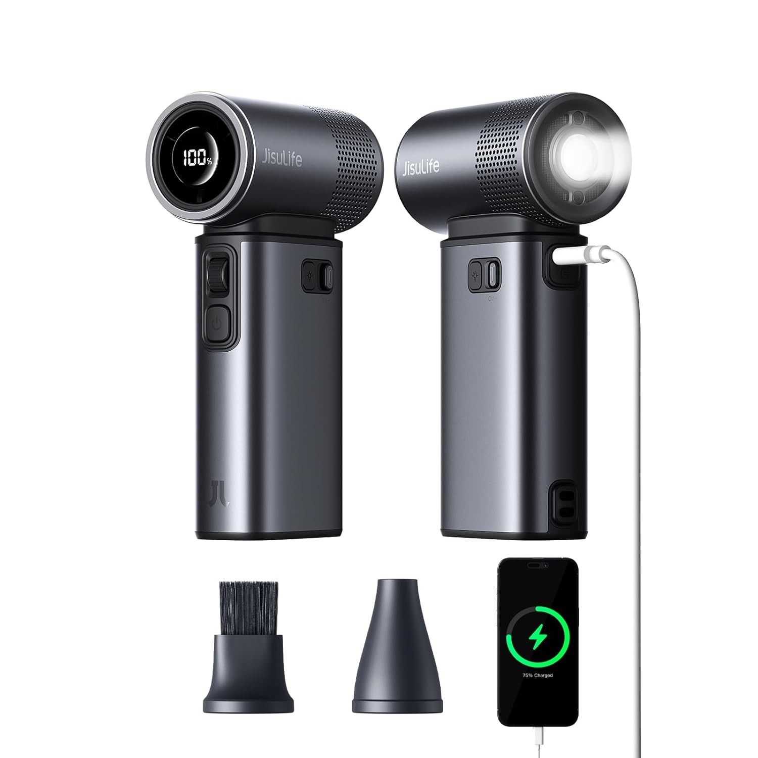 Ventilador Portátil JISULIFE Ultra2 100 Velocidades | Bateria 9000mAh | Power Bank | Lanterna | Multifuncional