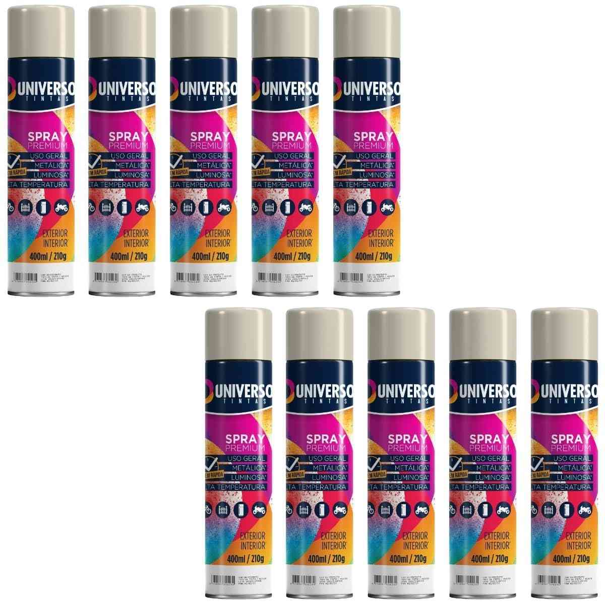 Tinta Spray 400ml Branco Fosco Uso Geral em Aço Ferro Couro Gesso Cerâmica | Universo | Kit 10 un