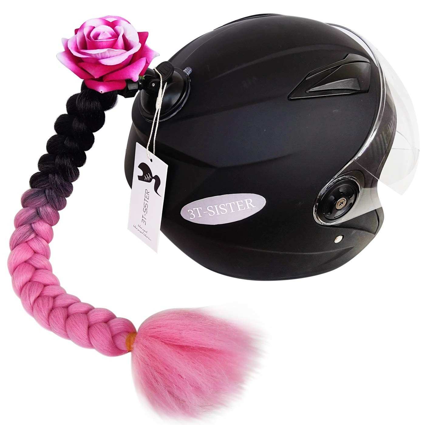Trança de Rabo de Cavalo para Capacete com Ventosa e Laço Rosa - Estilo Único!