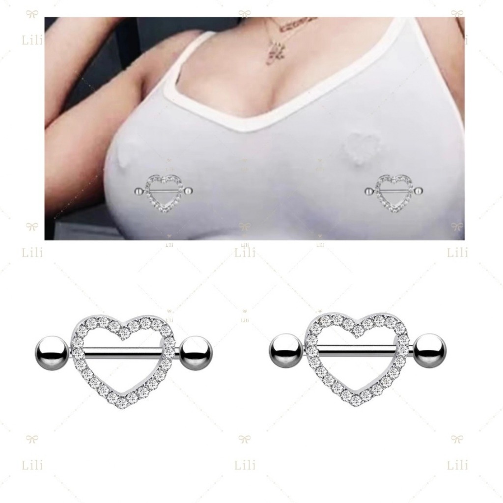 Piercing Mamilo Coração Cravejado com Strass – Kit com 12 Unidades