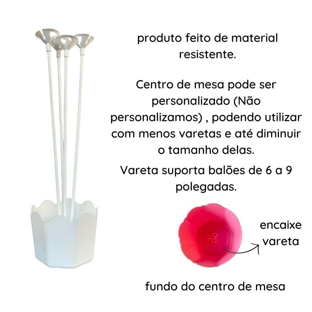 Centro de Mesa Cachepot com Varetas para Balões – Kit com 13 Unidades