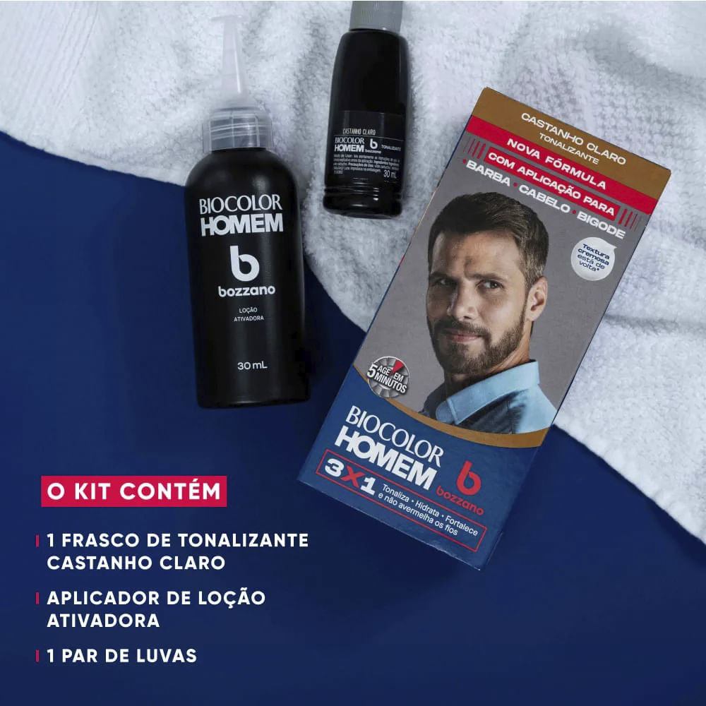 Kit Tonalizante Biocolor Homem Castanho Claro - 3 Unidades