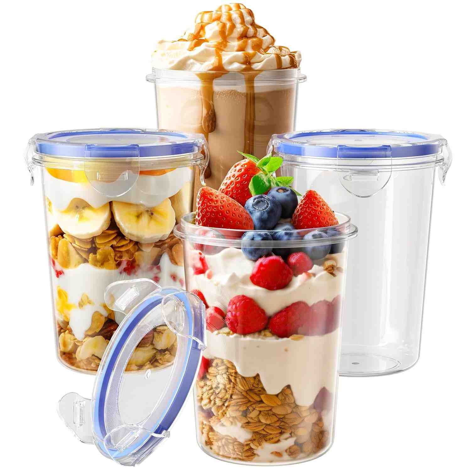 Potes para Overnight Oats 4 Unidades - 16oz, à Prova de Vazamento, BPA-Free, Reutilizáveis e Portáteis