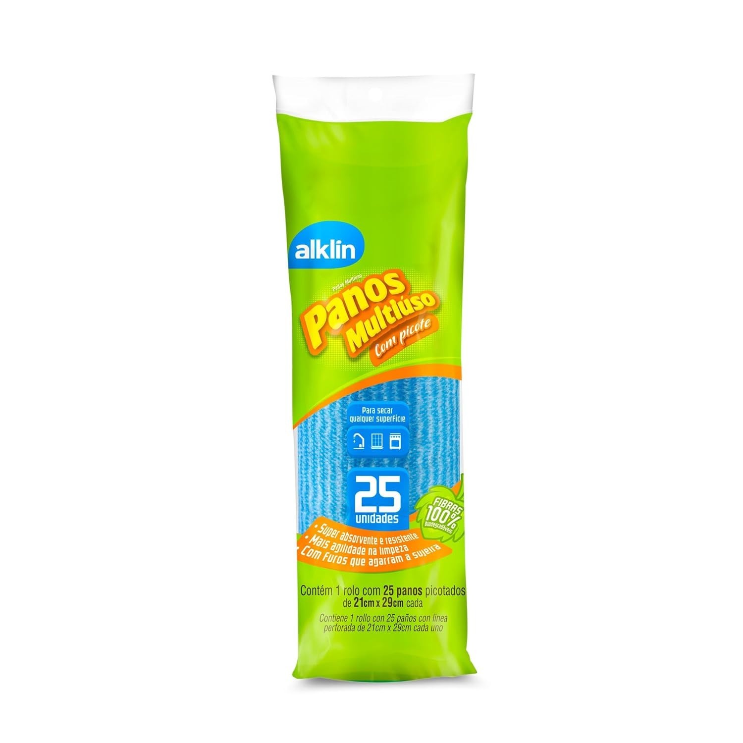 Pano Multiuso 21x29cm 25 Unidades - ALKLIN Azul | Super Absorvente e Resistente