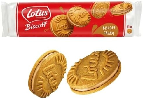 Lotus Biscoff Biscoito Recheado com Creme, 110g, Pacote com 11 Unidades