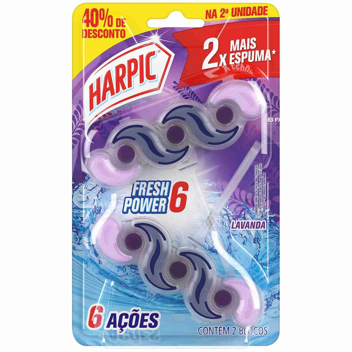 Harpic Bloco Sanitário Fresh Power 6 Lavanda - 2 Unidades | Fragrância Duradoura e Limpeza Profunda