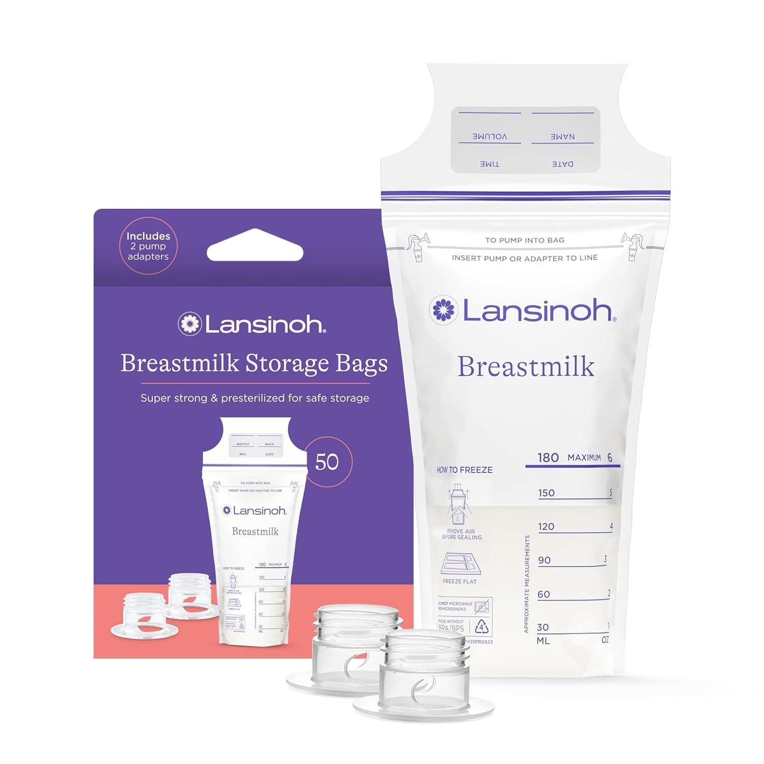 Lansinoh Bolsas de Armazenamento de Leite Materno - 50 Unidades, 6 Oz, Seguras e Resistentes