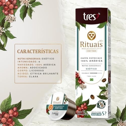 3 Corações Cápsula Café Espresso Rituais 85+, Aroma Exótico - 10 Unidades