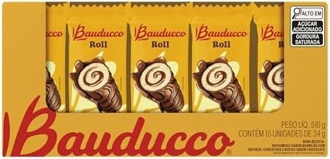 Display Bauducco Bolinho Roll Chocolate 34g - 15 unidades