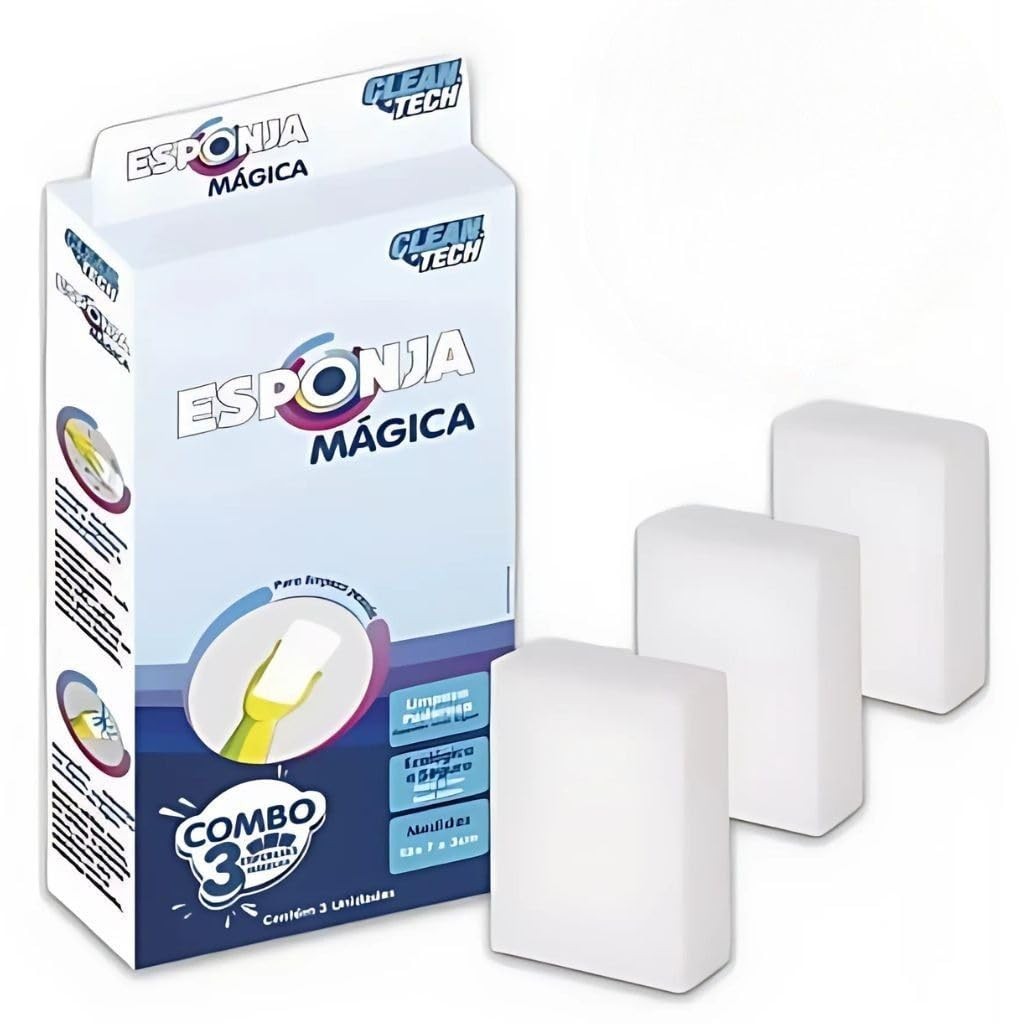 Esponja Mágica para Limpeza Profunda com Água – Combo 3 Unidades 10x7x3cm – Ecológica, Sem Químicos e Super Eficiente