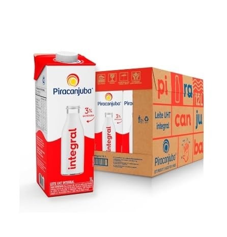 Leite Integral Piracanjuba - 12 unidades de 1L - Garrafa