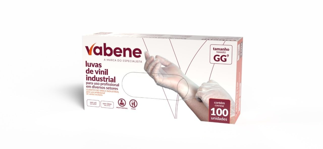 Luva Vinil Translúcida Sem Pó Tamanho GG - 100 Unidades - Alta Resistência e Conforto