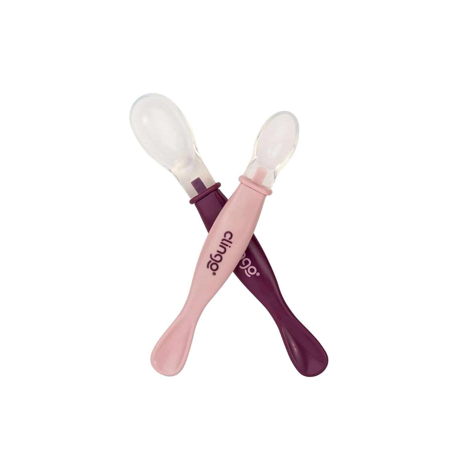 Colheres de Silicone com Ponta Dupla Rosa - 2 Unidades para Bebês