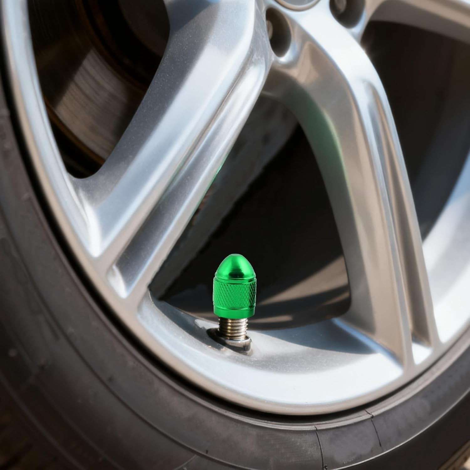 Tampas de Válvula Estilo Bala Verde em Alumínio - 10 Peças Universais Schrader para Veículos