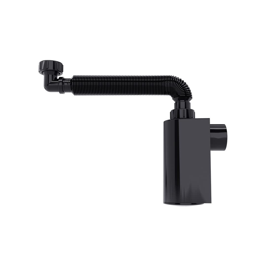 Sifão Universal de Parede Preto Compacto com Copo de Limpeza – Blukit Linha Black