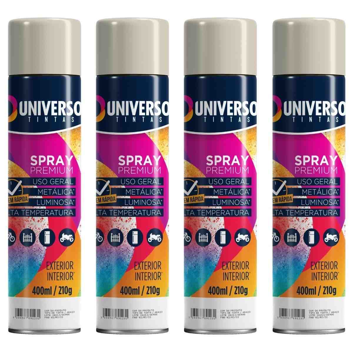 Tinta Spray 400ml Branco Fosco Uso Geral em Aço Ferro Couro Gesso Cerâmica | Universo | Kit 04 un