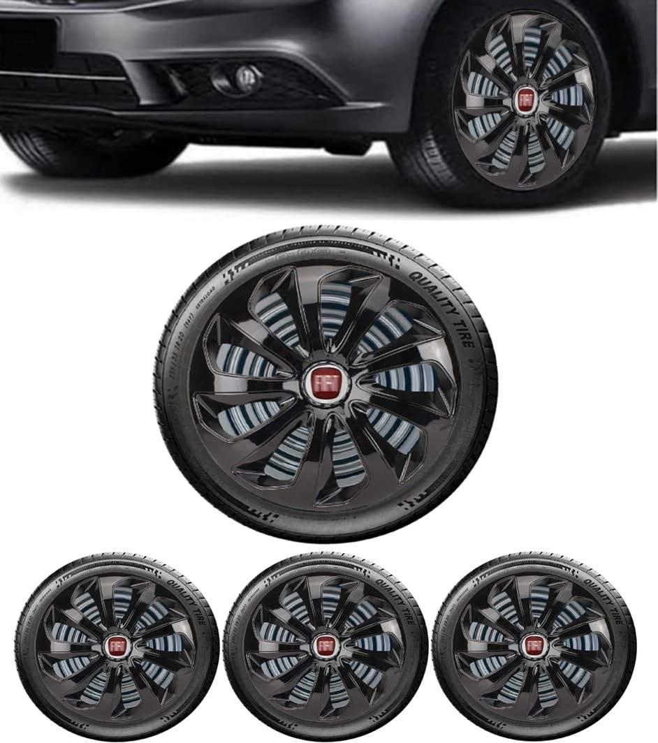 Jogo 4 Calotas Esportivas Velox Aro 14 Preto Brilhante - Fiat Novo Uno, Argo, Cronos e Mais!