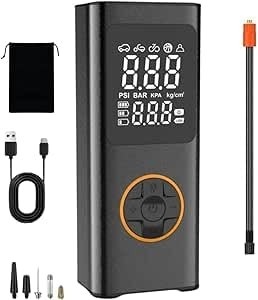Compressor de Ar Digital Portátil USB 2000mAh 50W: Inflador Inteligente para Carro, Moto e Bicicleta com Display LED