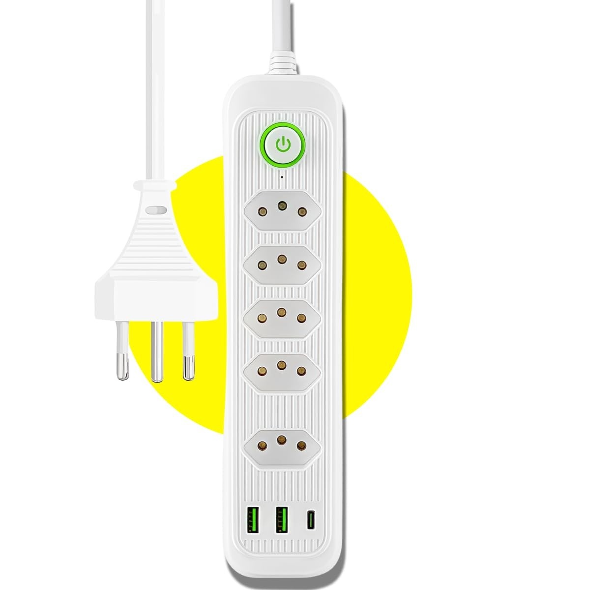 Régua Elétrica 5 Tomadas + 3 USB (1 Tipo-C) 3m Bivolt 2500W - Organize e Carregue Tudo!