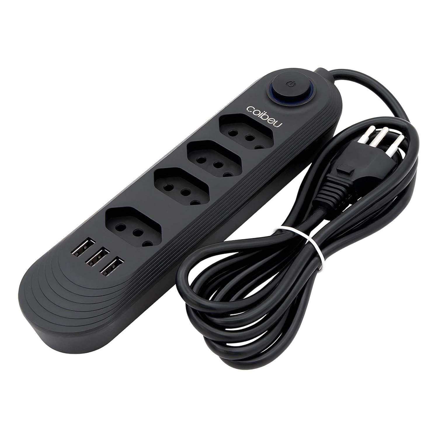 Filtro de Linha 4 Tomadas 10A Bivolt + 3 USB - Extensão 2m com Liga/Desliga