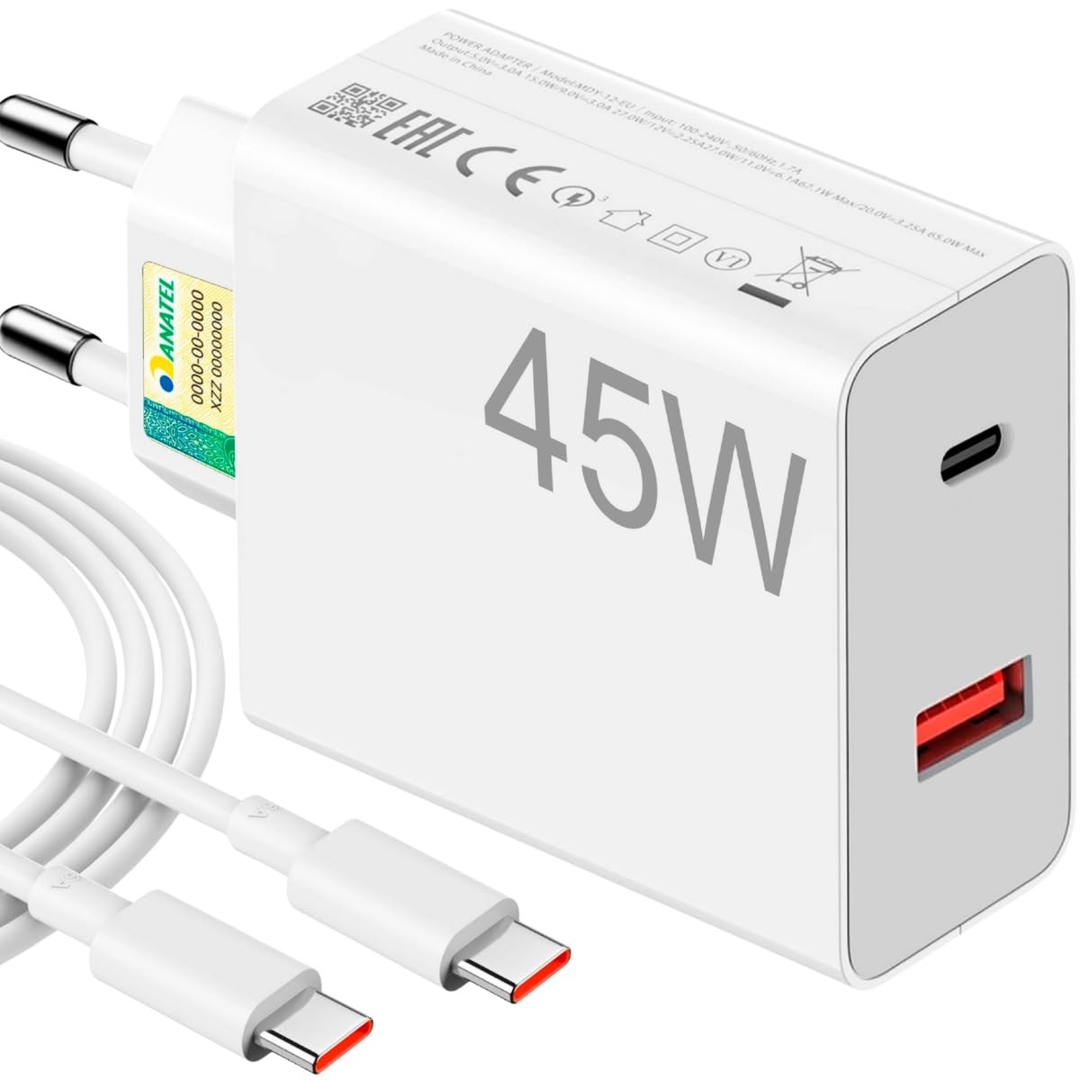 Carregador Turbo 45W Ultra Rápido Tipo C e USB: Potência Máxima para Seu Celular Android e iOS