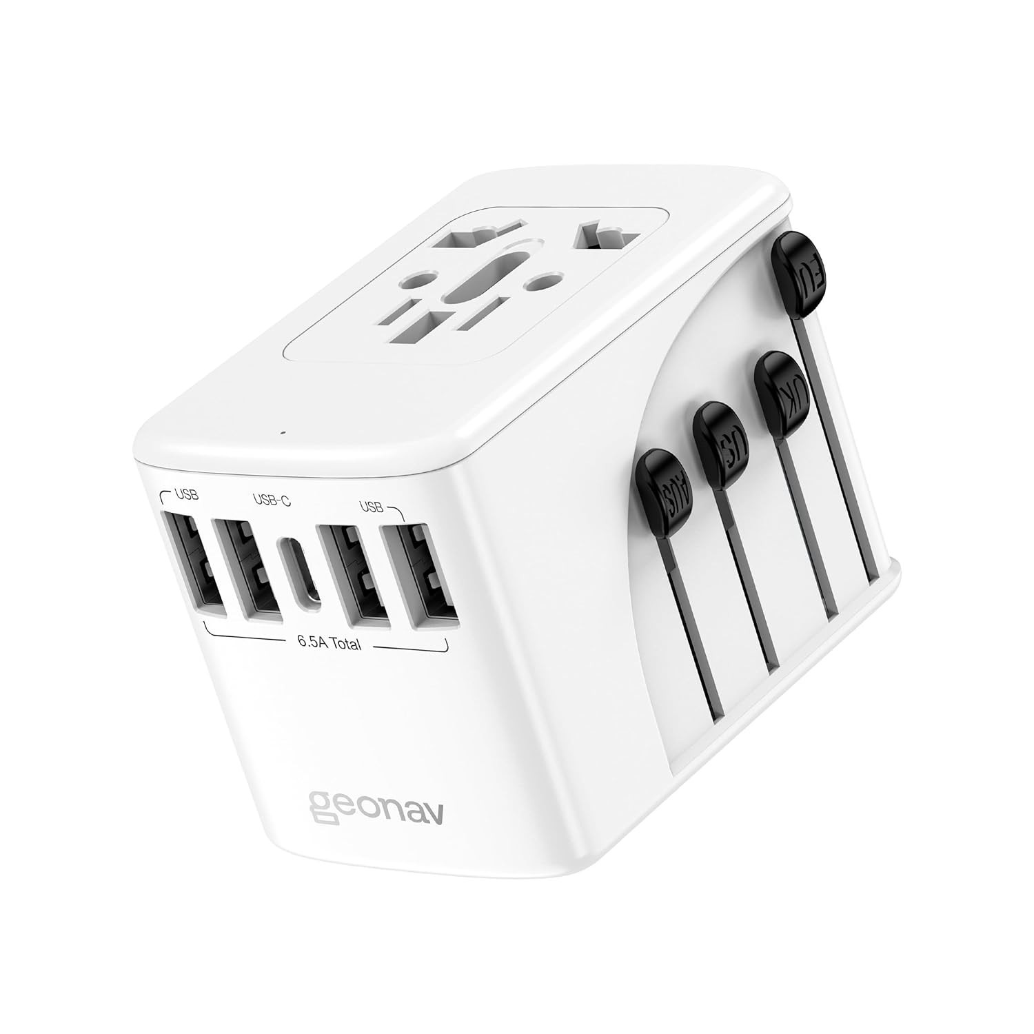 Carregador Universal Geonav 5 Portas (USB-C) com Adaptadores de Viagem - Branco