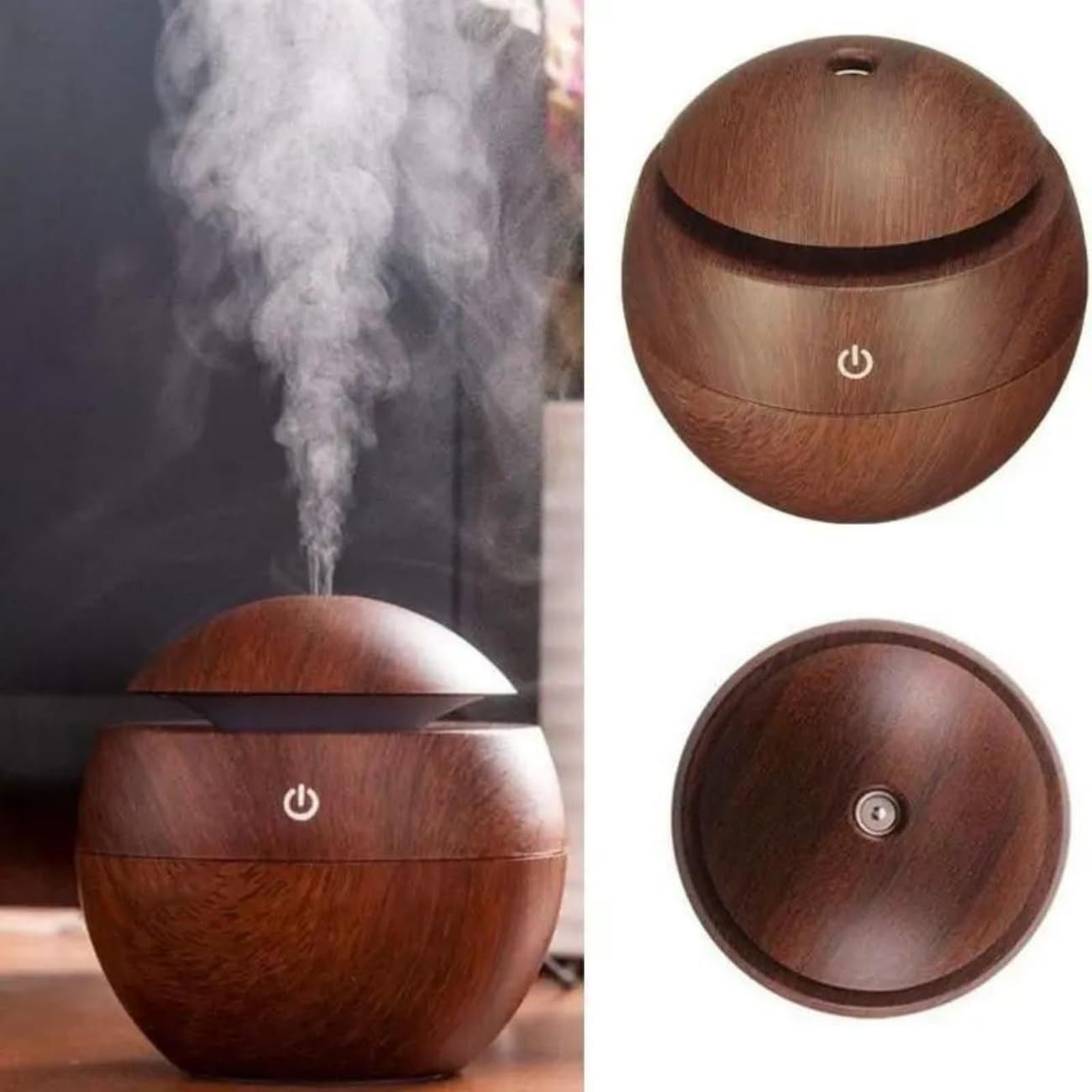 Difusor de Aroma Ultrassônico USB com LED Colorido e Design em Madeira - 130ml