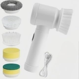 Escova Elétrica 5 em 1 USB: Limpeza Rápida e Eficiente para Cozinha e Banheiro