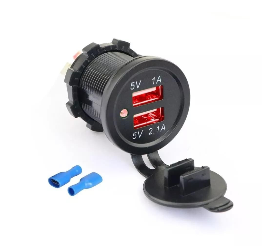Tomada USB Dupla Turbo 3.1A para Veículos, Motos e Barcos - Carregamento Rápido Vermelha KLX